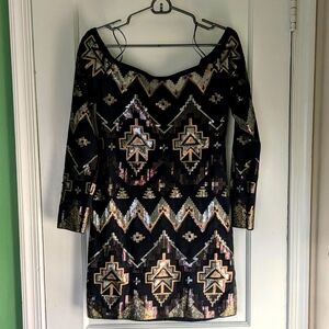 Express NWT black and gold sequins bodycon mini cocktail party dress medium